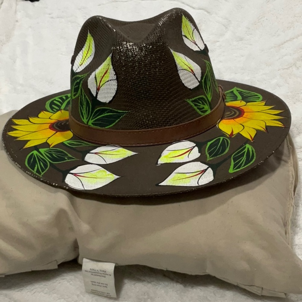 This hat is handmade. I bought it in Mexico. It's very beautiful.